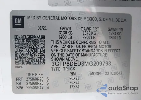 2021 GMC Sierra 1500 2Wd Short Box Slt из США, поврежденный, VIN 3GTP8DED3MG209793